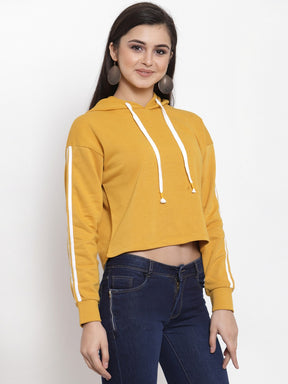 Women Solid Mustard Hood Sweatshirt