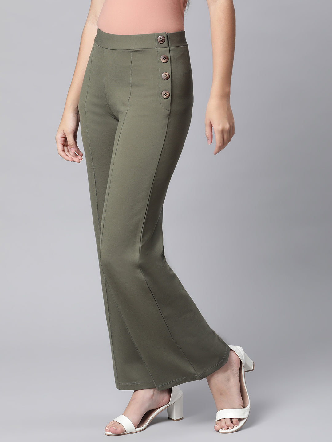 Women Fungus Green Flared Palazzo - Global Republic