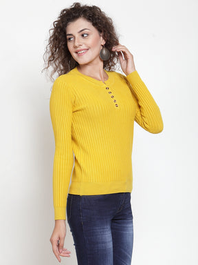 Women Mustard Round Neck Regular Fit Pullover