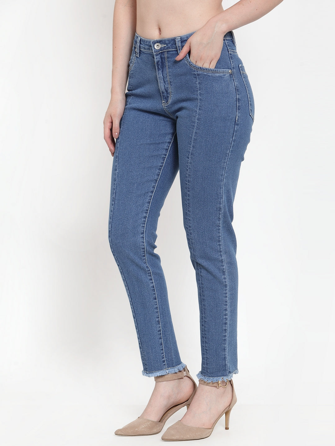 Women Blue Denim Solid Fitted Jeans