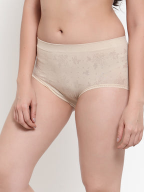 Women Beige Cotton Viscose Lycra Solid Briefs