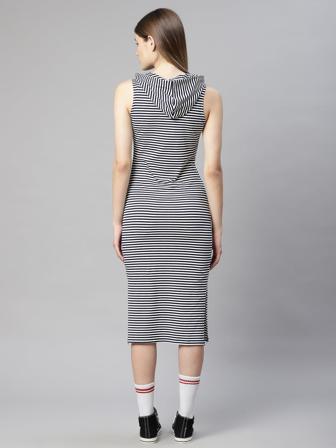 women navy blue hosiery striped dress