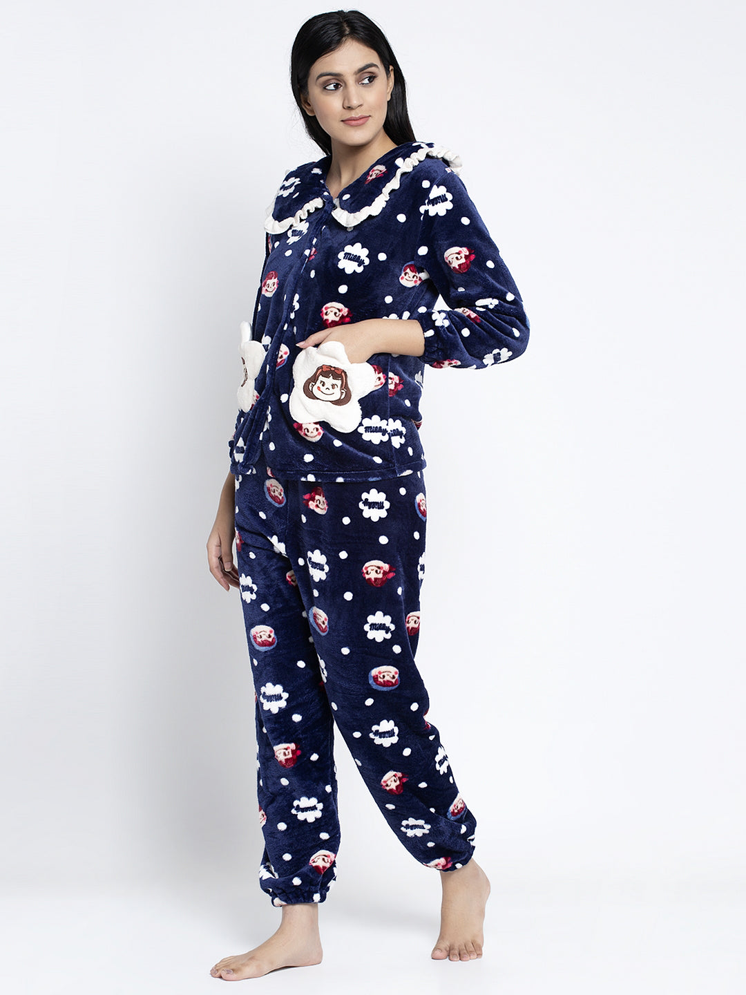 Women Blue Printed Night Suit