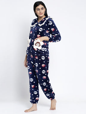 Women Blue Printed Night Suit