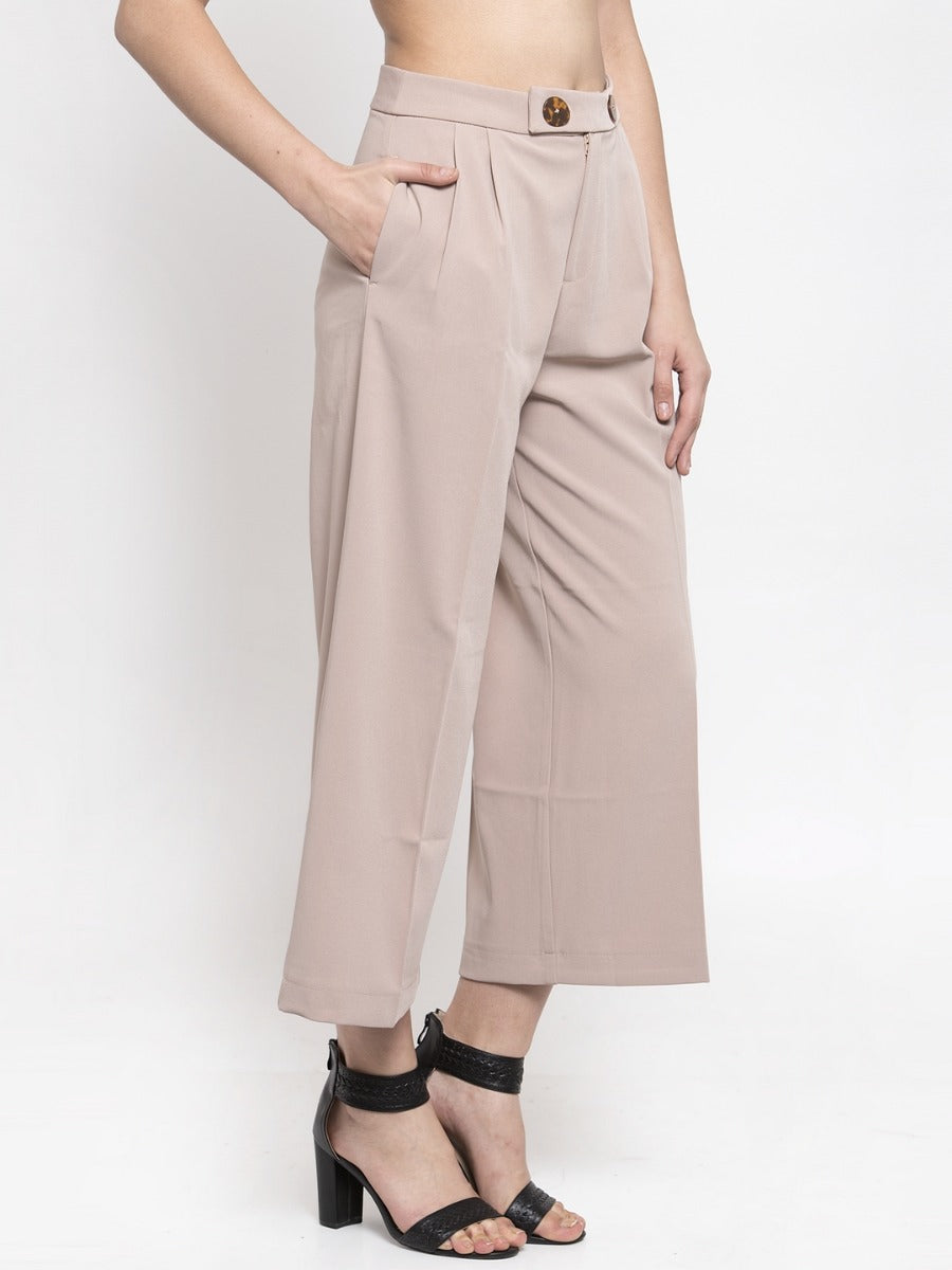 Beige Plazo With Button Detail