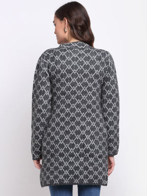 Shop Online  Black Round Neck Checked KNIT Coat