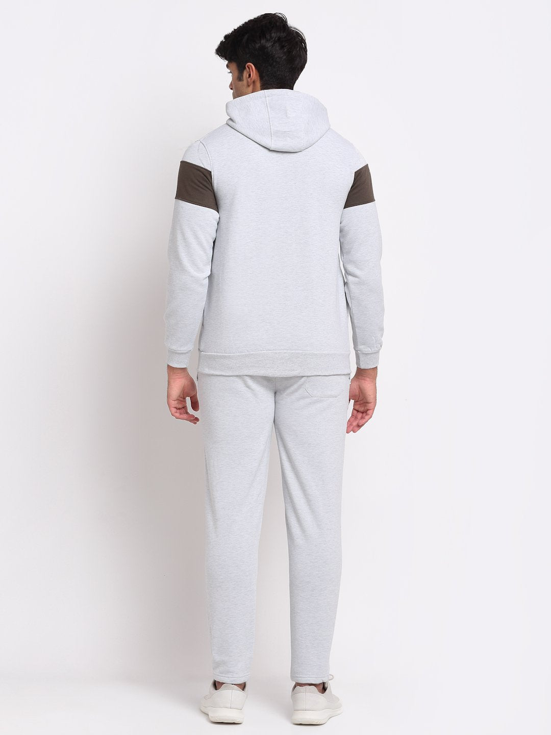 Men Off White Hooded Hosiery Solid TrackSuit