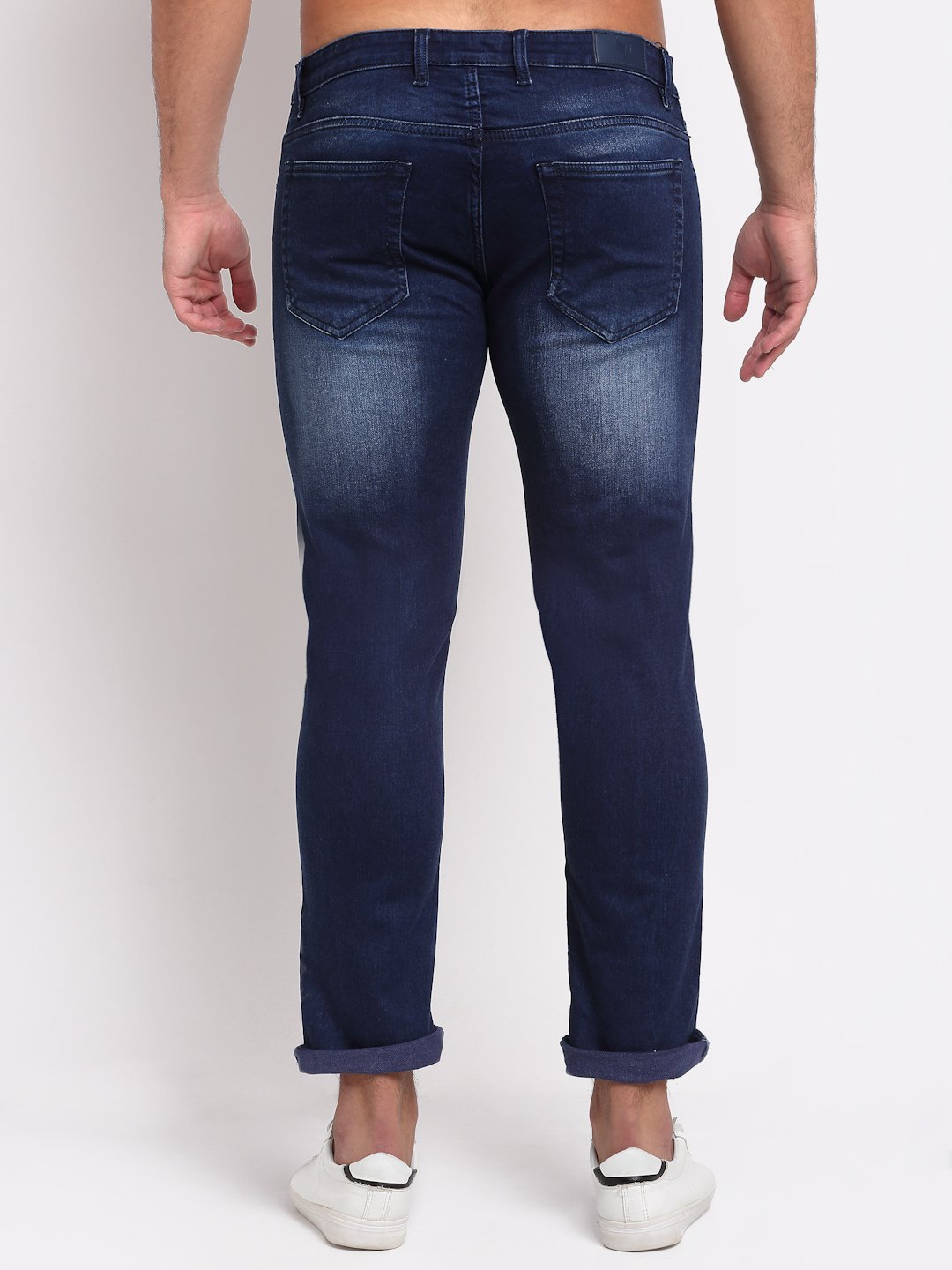 Men Blue Cotton Blend Solid Jeans