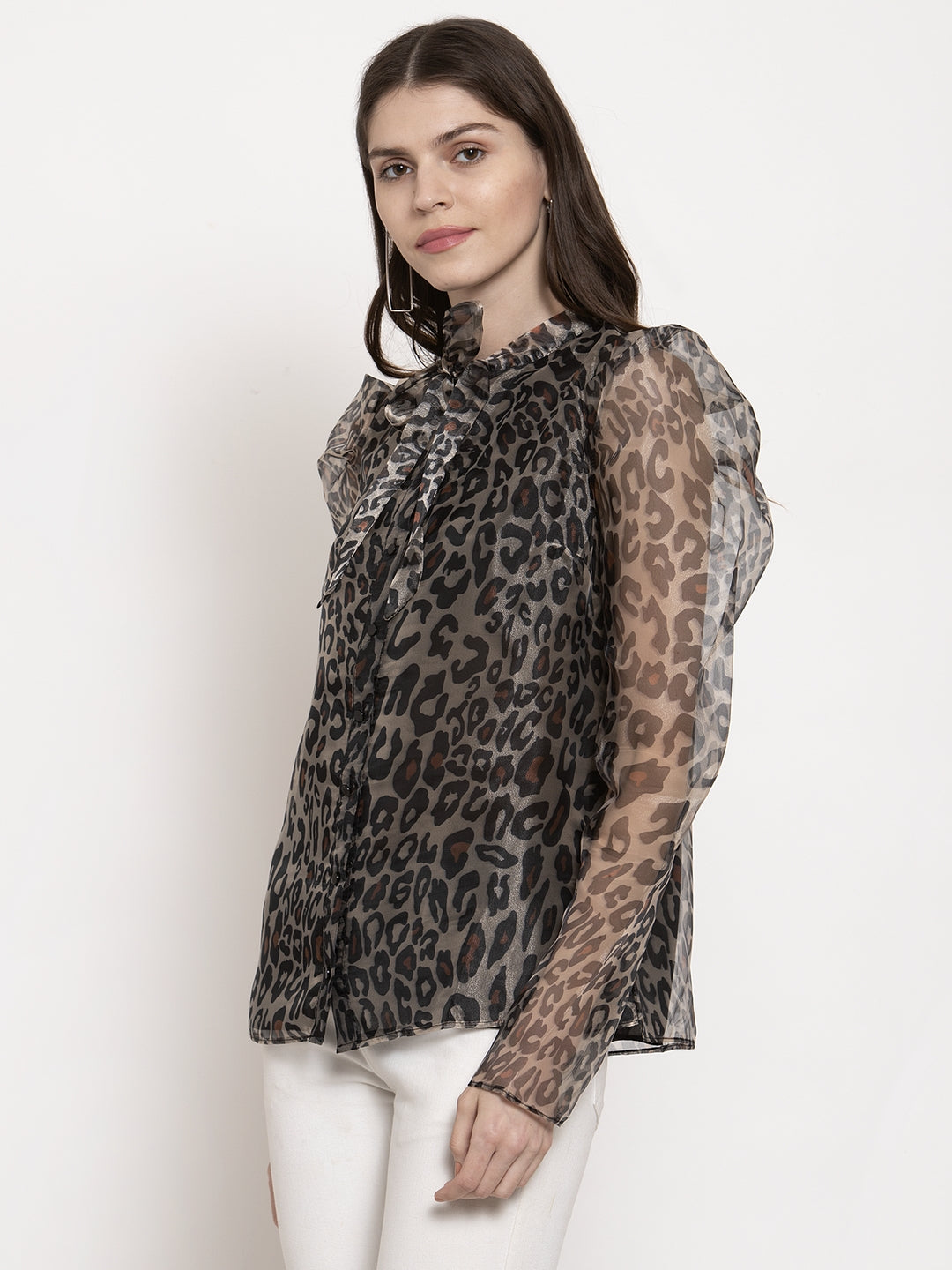 Ladies leopard Printed organza Top