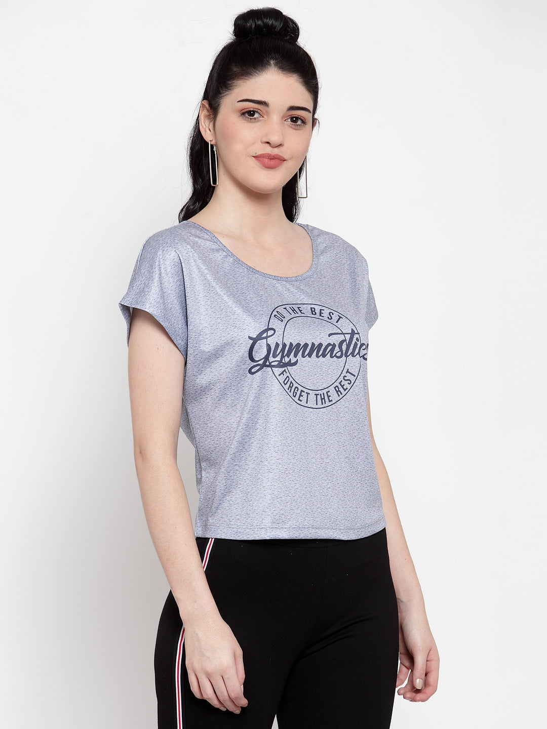 Women Steel Grey Printed T-Shirt