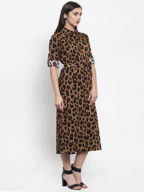 Women Animal Printed Shirt Collar Dress