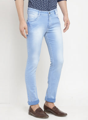Men'S Light Blue Washed Denim Regular Fit Jeans