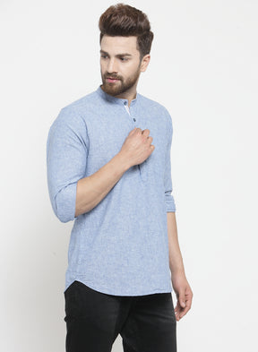 Men'S Light Blue Kurta Style Shirt