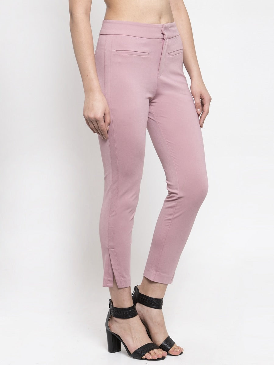 Women Solid Pink Cotton Trouser