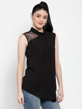 Women Turtle Neck Asymmetric Hem Top