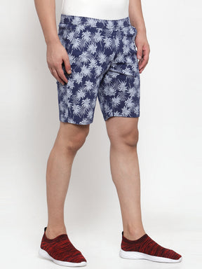 Mens Printed Navy Blue And Plain Sky Blue Combo Of 2 Shorts