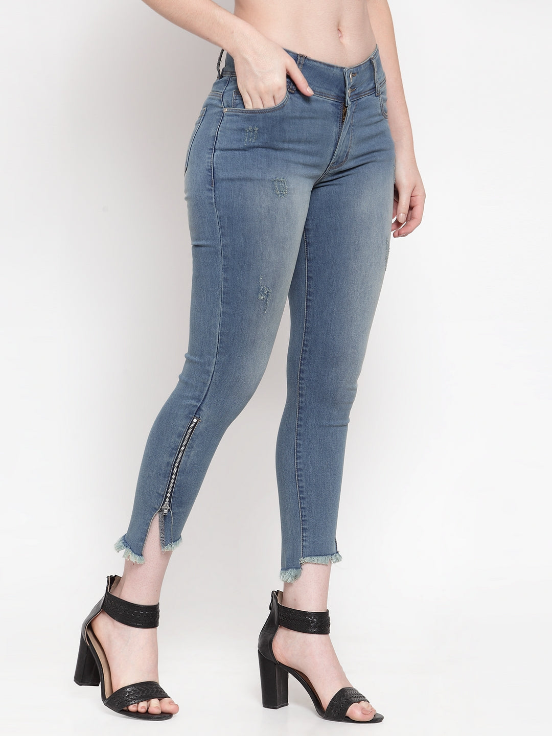 Women Blue Washed Denim Skinny Fitted Jeans