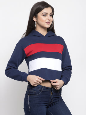 Women Navy Blue Hosiery Crop Length Sweatshirt