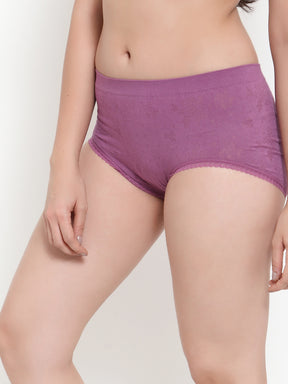 Women Purple Cotton Viscose Lycra Solid Briefs