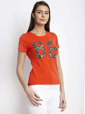 Women Orange Alpha Printed T-Shirt