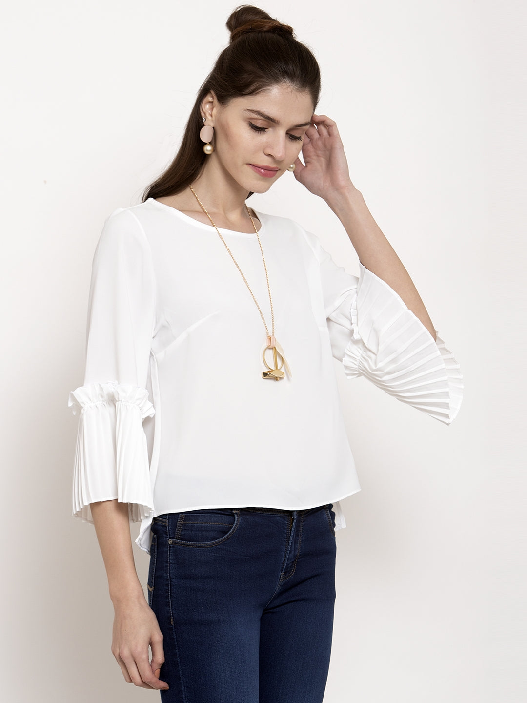 Ladies Flared-Fit Bell Sleeves White Top
