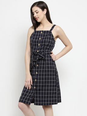 Women Navy Square Neck Dress