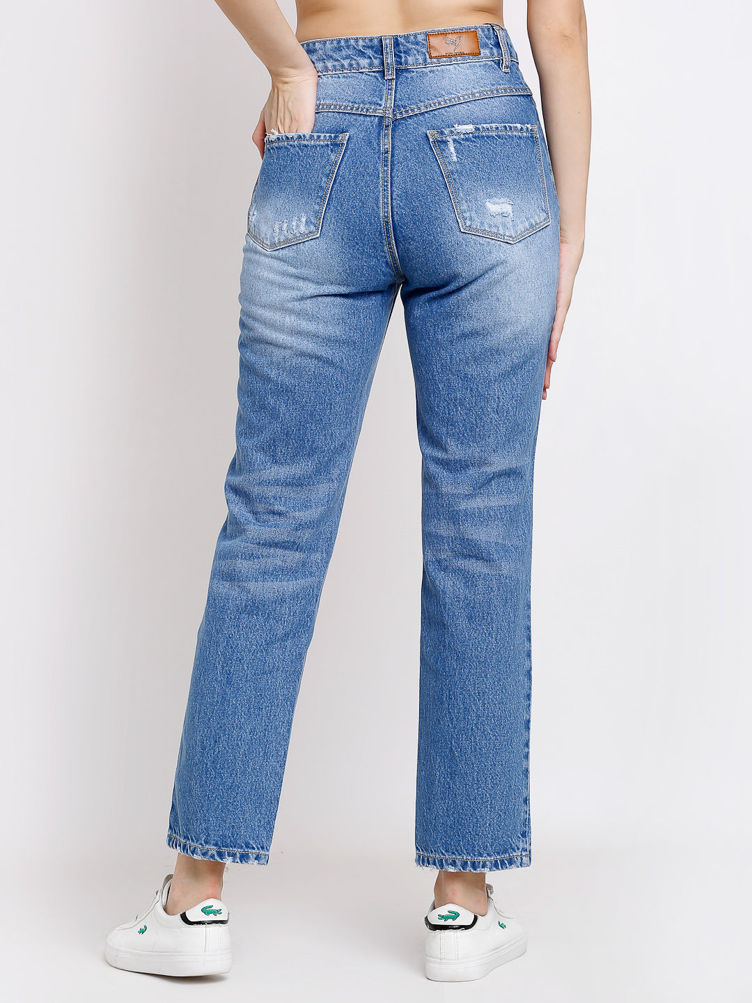 Women Blue Denim Solid Ankle Length Jeans