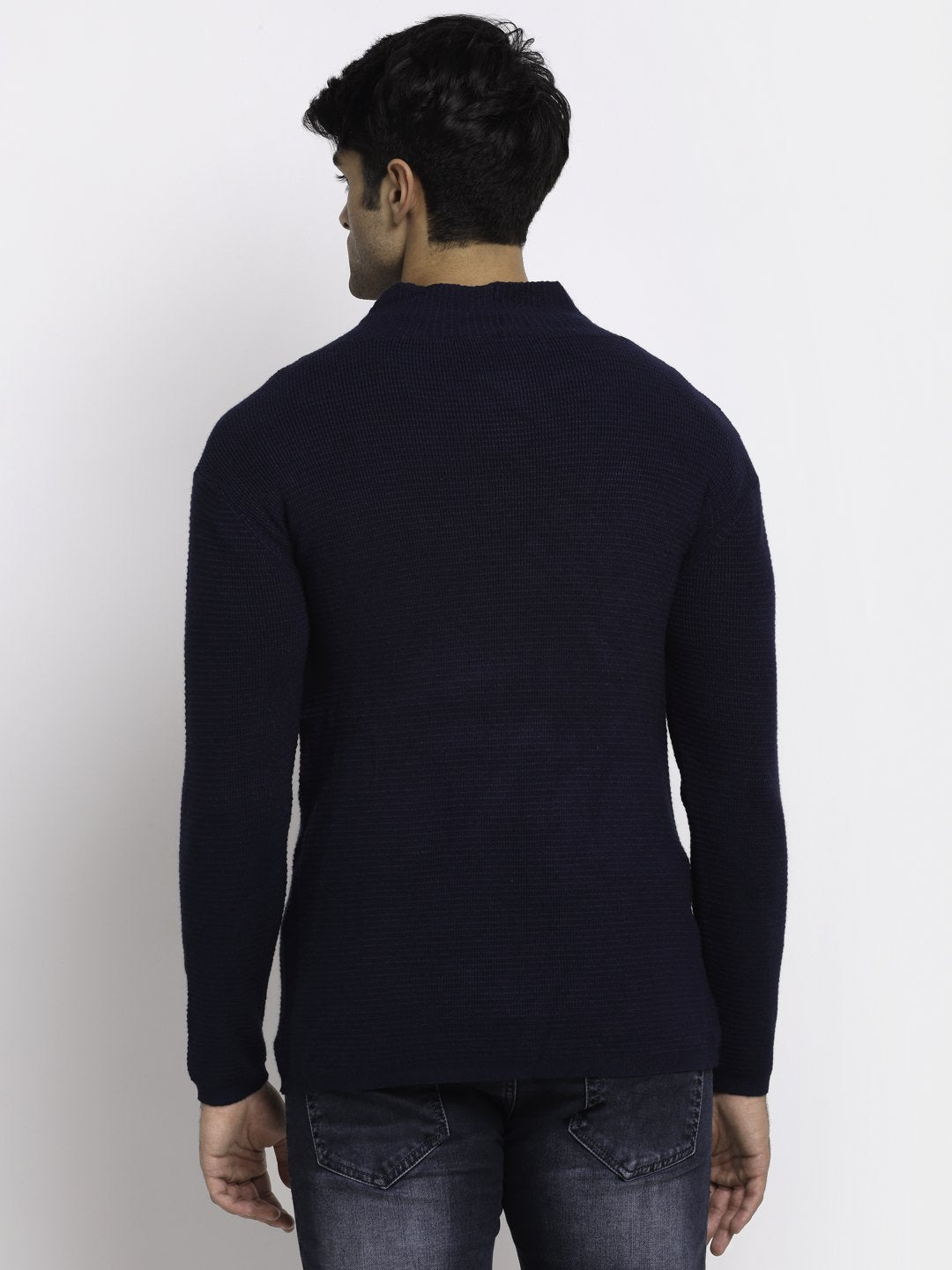 Men Navy Blue Front Open Solid Shrug