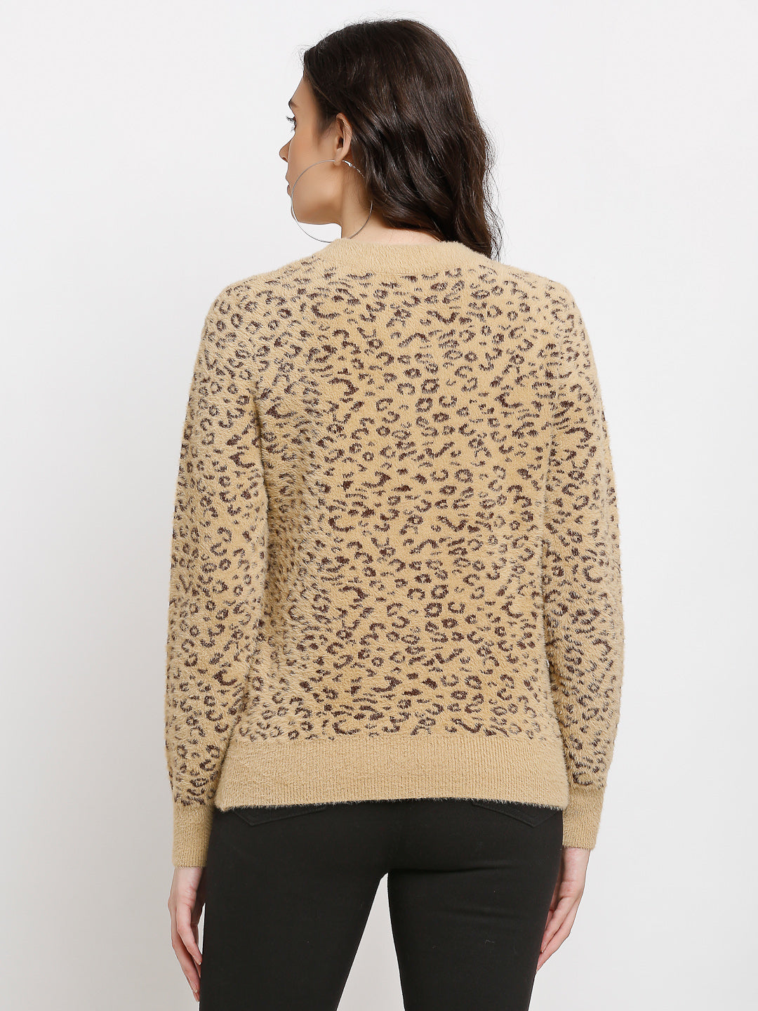  Knitted Printed Round Neck Pullover