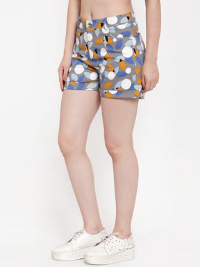 Women Grey Cotton Printed Shorts