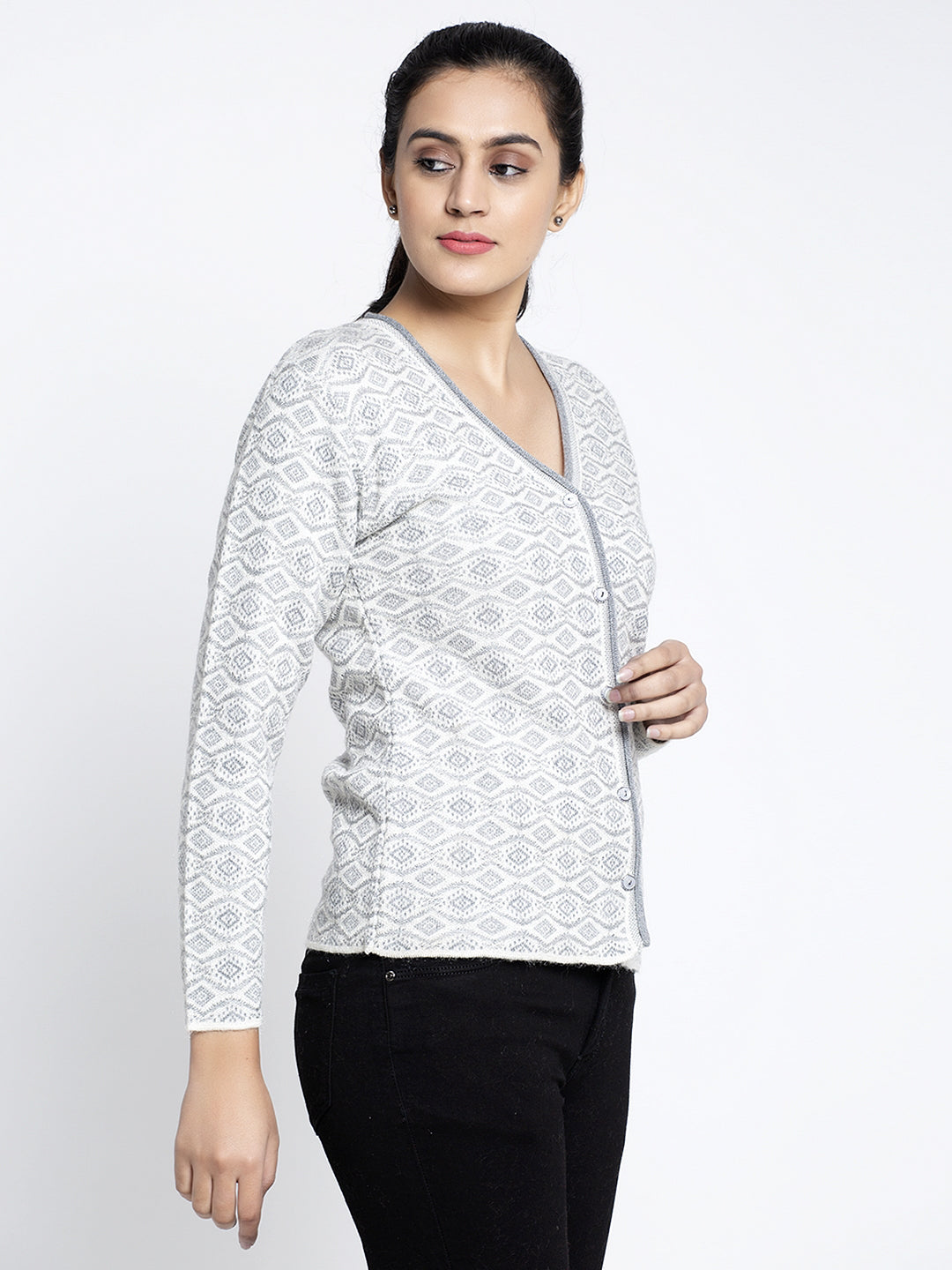 Women Grey Dyed Printed Cardigan