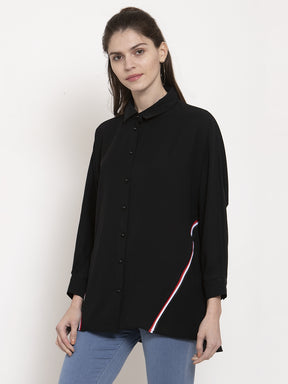 Ladies Black Solid Collared Shirt