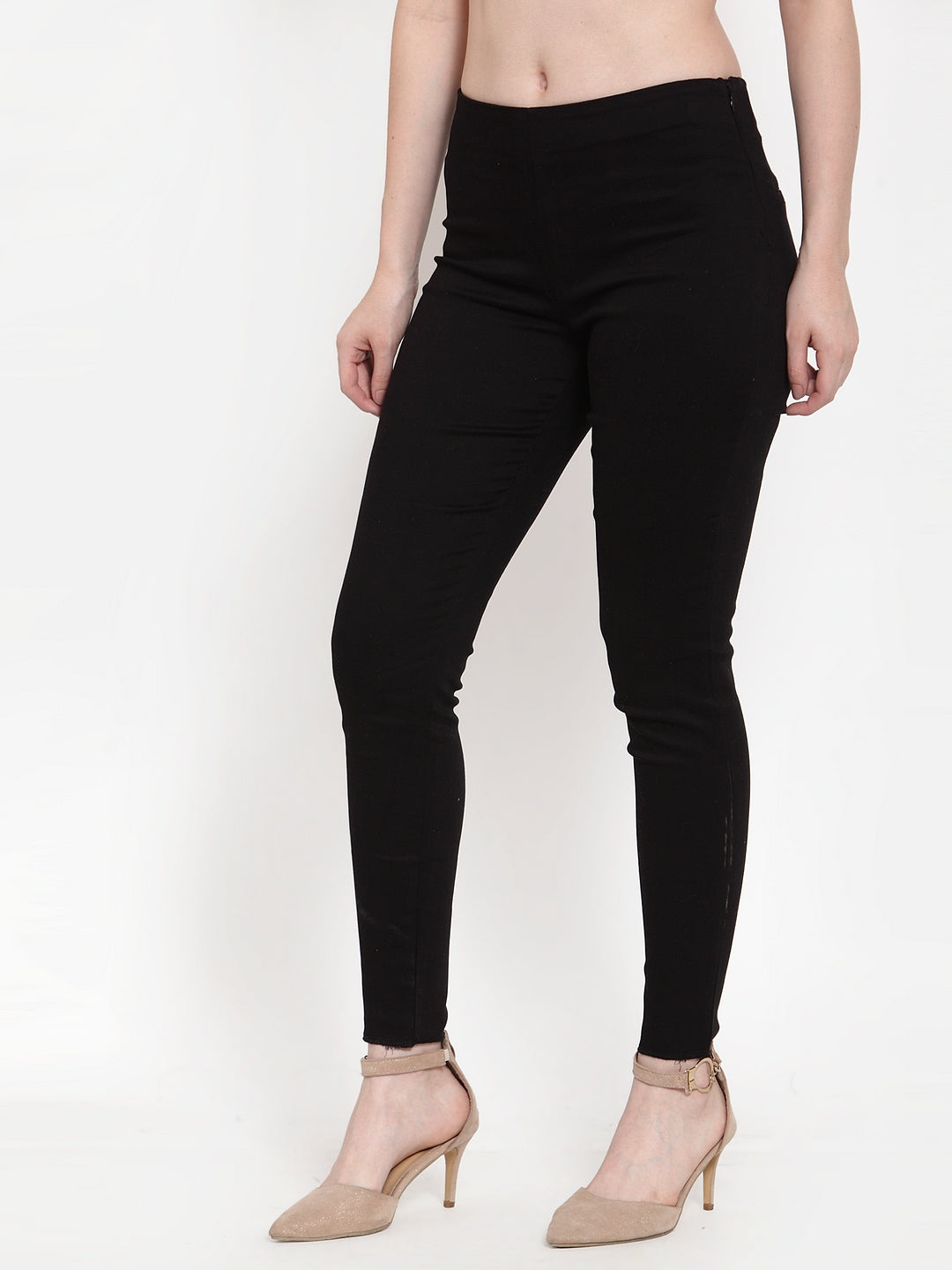 Women Black Viscose Lycra Solid Trouser