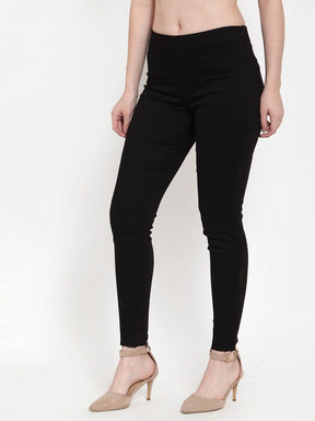 Women Black Viscose Lycra Solid Trouser