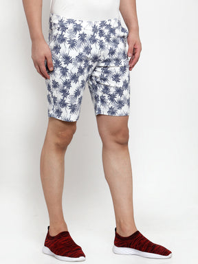 Mens Printed White And Plain Navy Blue Combo Of 2 Shorts