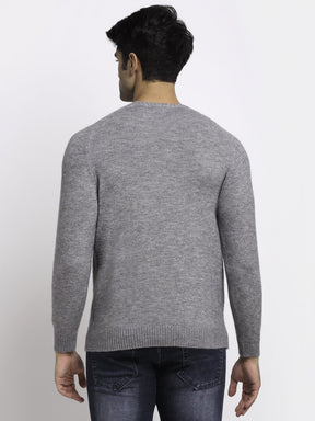 Men Grey Round Neck Knit Solid Pullover