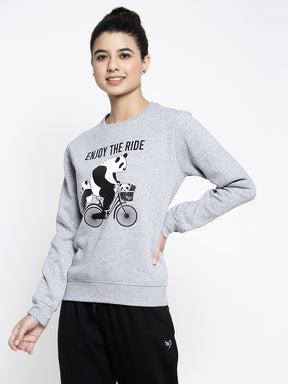 Women Grey Round Neck Printed Sweatshirt