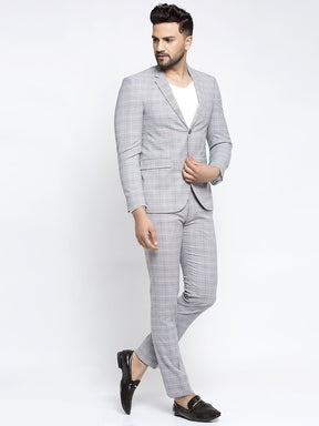 Men Grey Checked 2-Piece Suit
