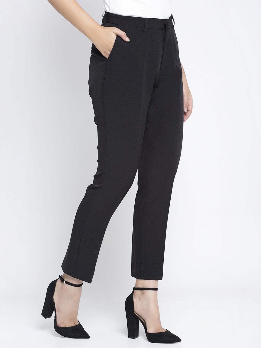 Women Black Solid Trousers