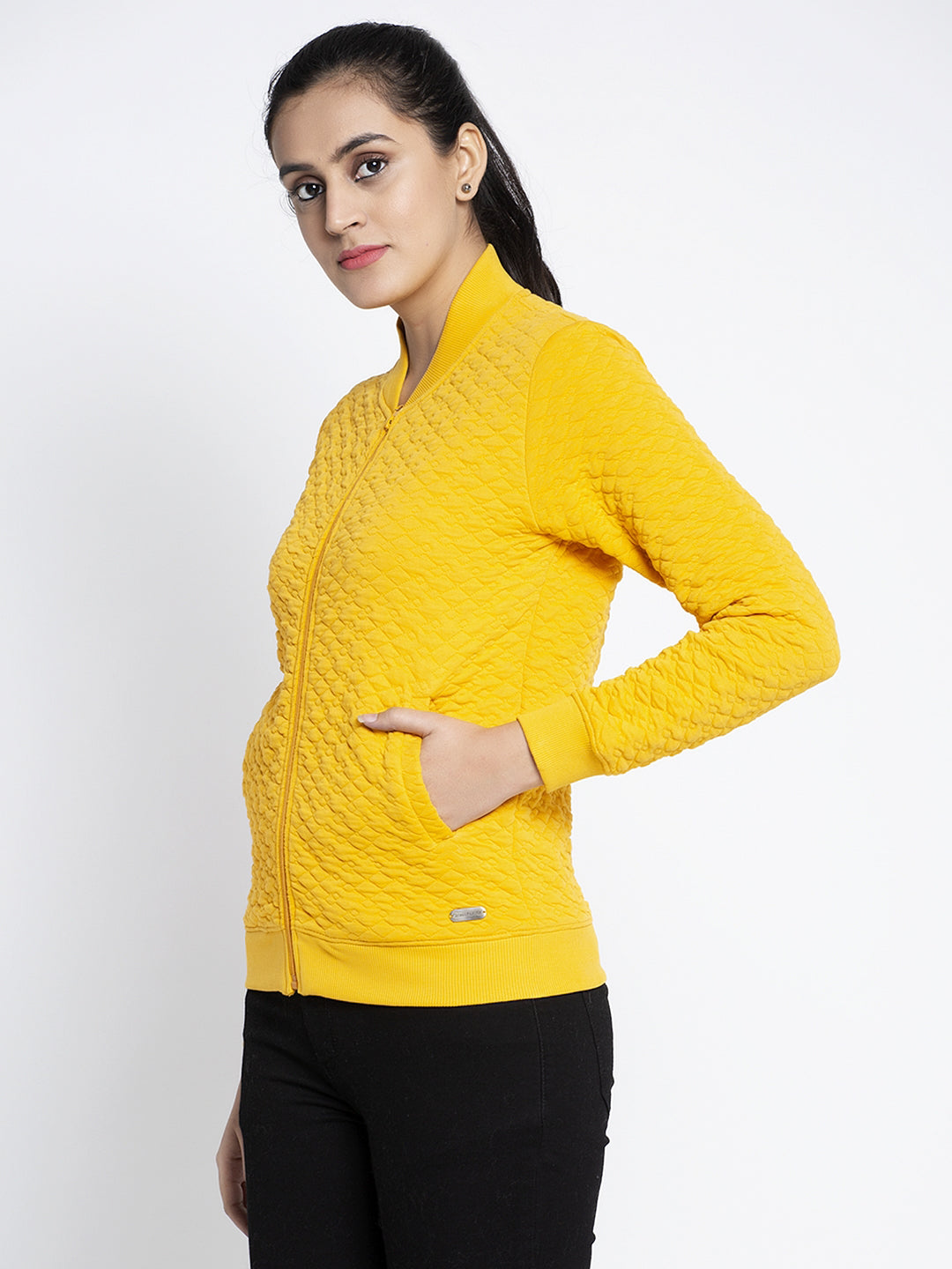 Women Mustard Solid Sweatshirt