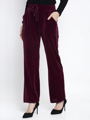 Solid Maroon Flared-Fit Palazzo Pants