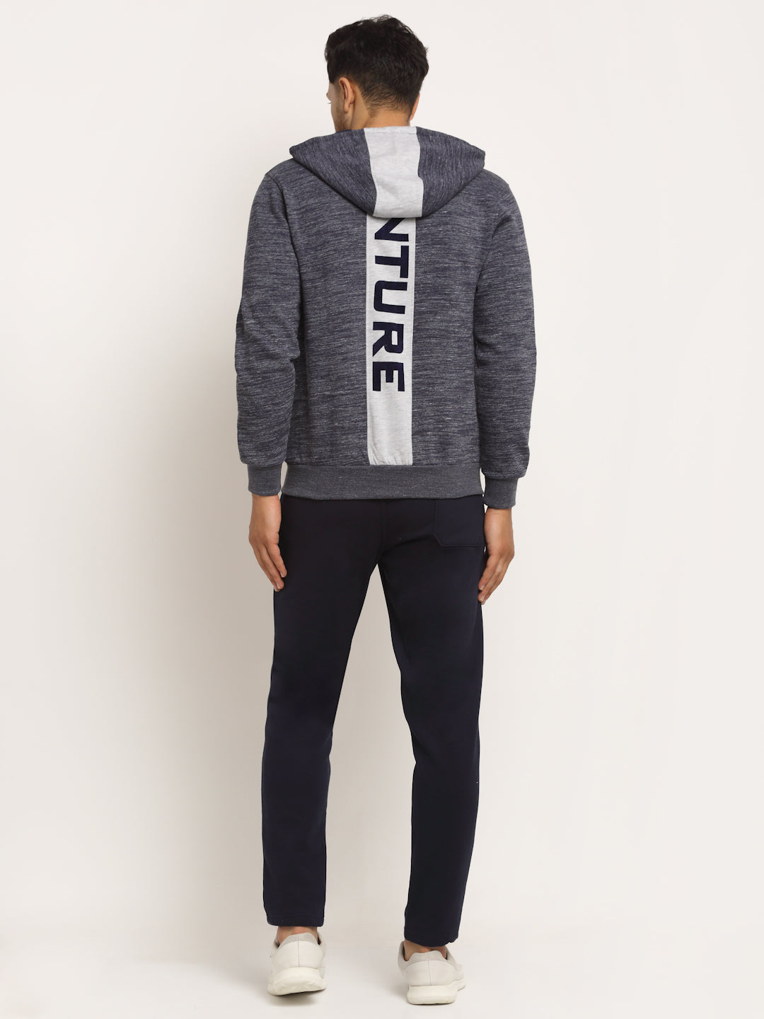 Men Navy Blue Hood Hosiery Solid Tracksuit