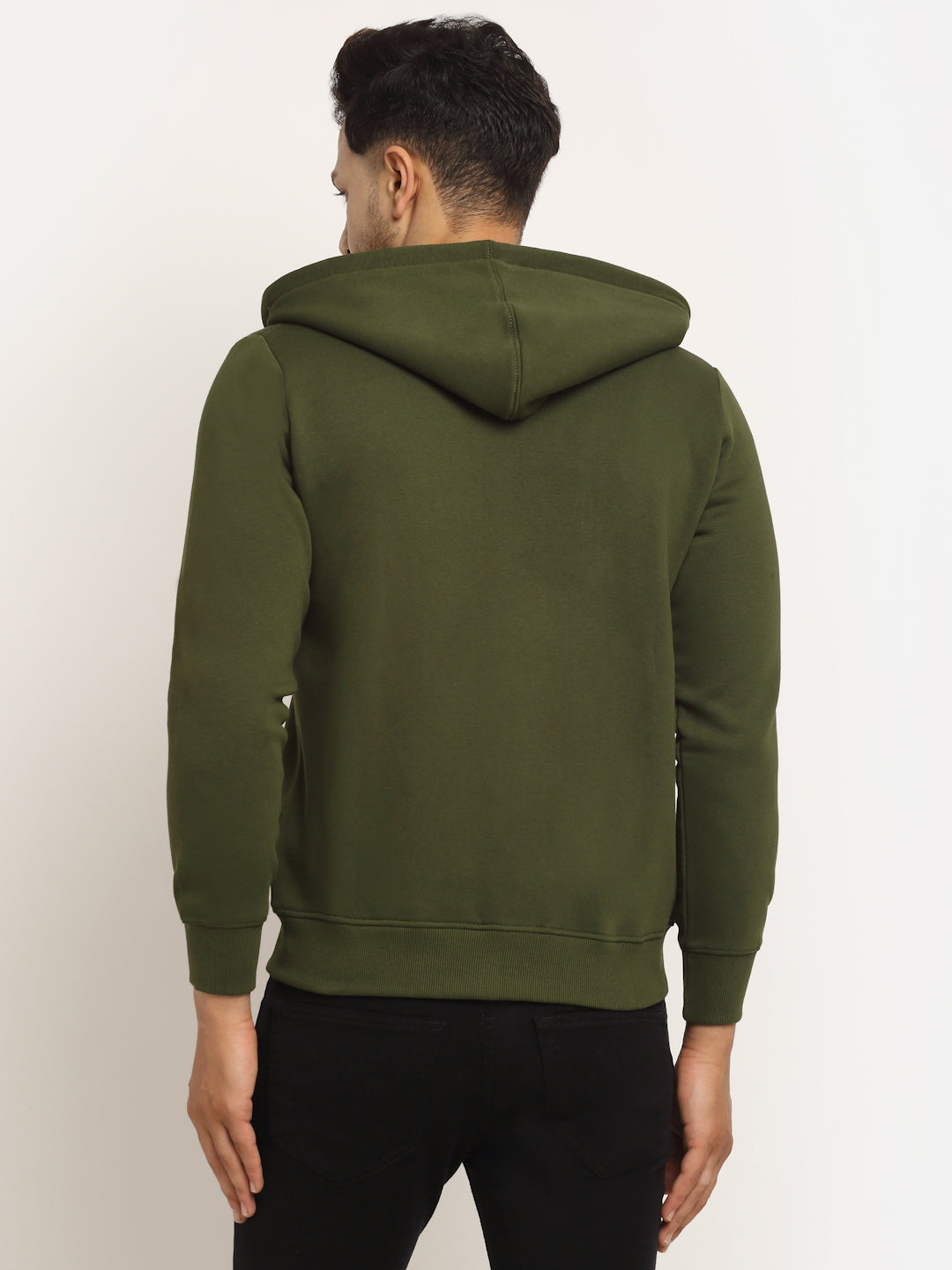 Men Olive Green Hood Hosiery Solid Sweatshirt