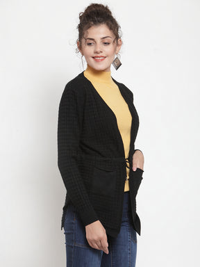 Women Black Long Sleeves Solid Shrug