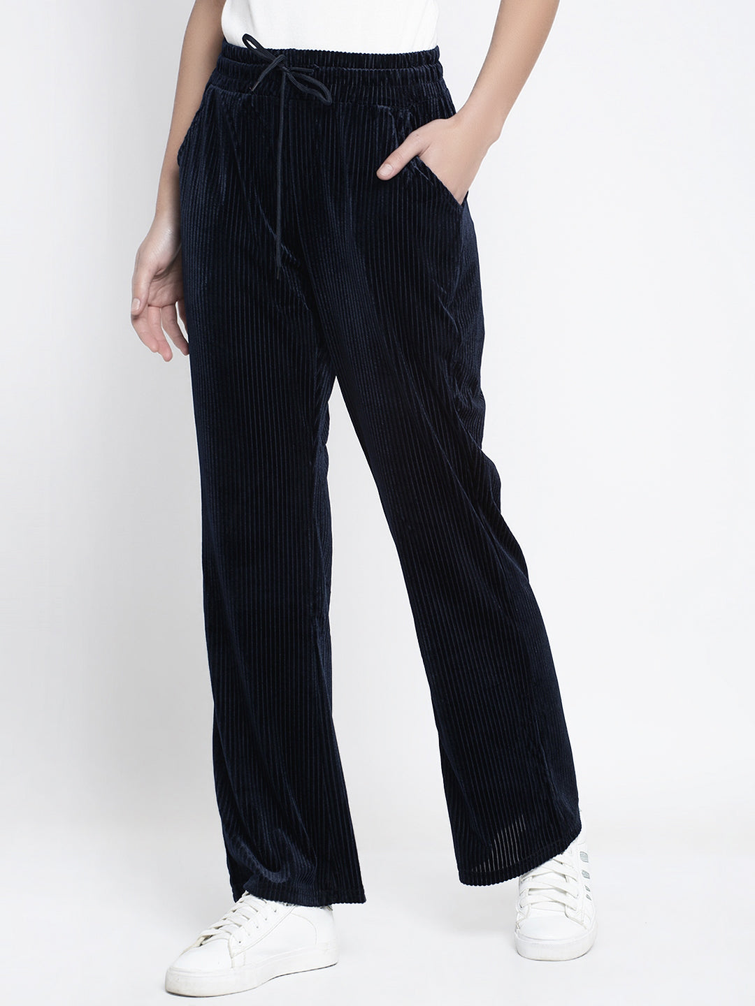 Women Navy Blue Flared Leg Lower With Pockets - Global Republic