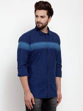 Men Blue Printed Denim Shirt