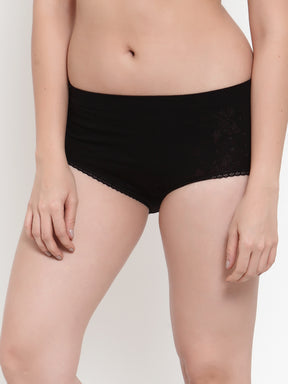 Women Black Cotton Viscose Lycra Solid Briefs