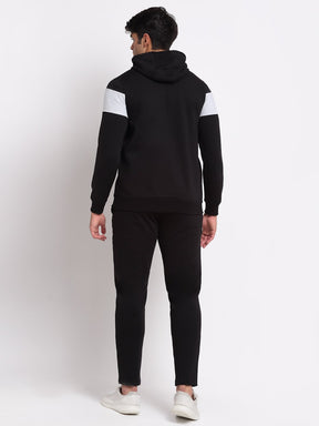 Men Black Hooded Hosiery Solid Track Suit