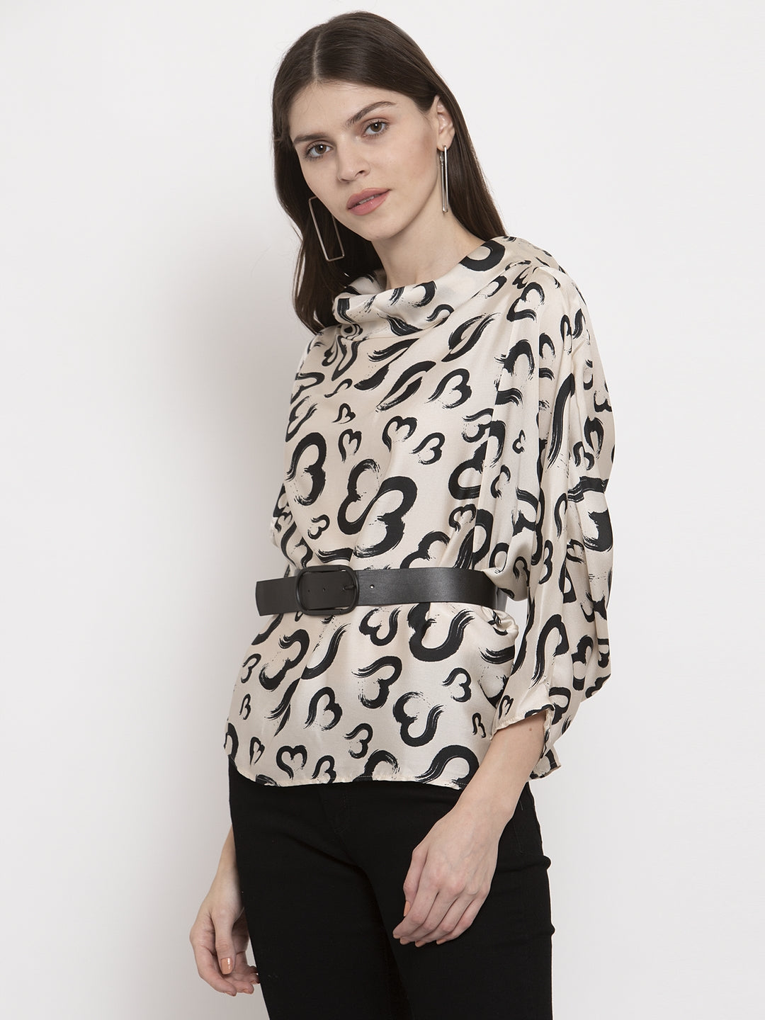 Ladies Beige half heart printed top