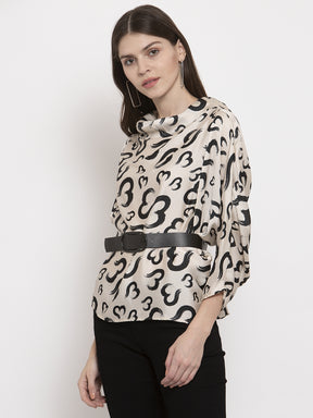 Ladies Beige half heart printed top